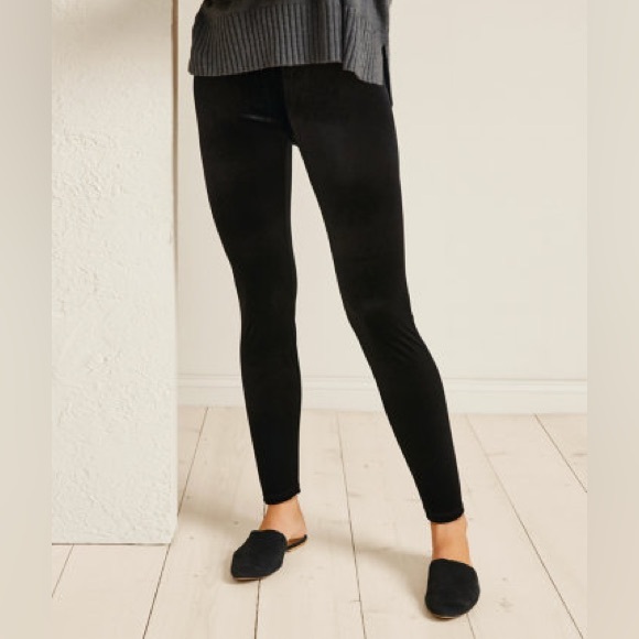 EILEEN FISHER Black Stretch Velvet Leggings Petite Small PS Org. $158 - Picture 1 of 11